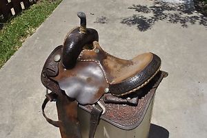 Black Rodeo Championship Circle Y Martha Josey Barrel Racing Horse Saddle 14 in