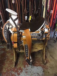 16" Montura Charra- Brown - Mexican - Horse Saddle - Navajeada - #27412