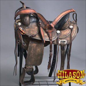 HILASON TREELESS WESTERN LEATHER TRAIL BARREL RACING SADDLE 18 W/ BRIDLE COLLAR
