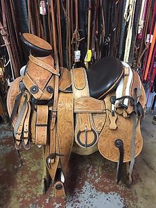 15" Montura Charra- Light Brown - Mexican - Horse Saddle - Grabada - #27415