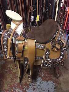 15" Montura Charra- Brown - Mexican - Horse Saddle - Navajeada - #2740