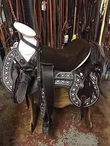 16" Montura Charra- Dark Brown - Mexican - Horse Saddle - Navajeada - #27235