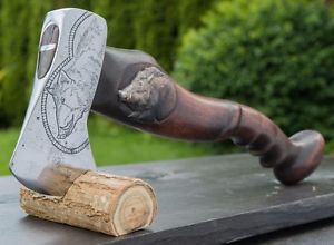 VINTAGE VIKING NORLUND STYLE HATCHET AXE TOOL ENGRAVED CARVED HANDLE SHEATH