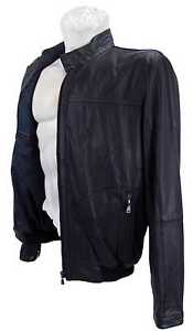 Bugatti Giacca Di Pelle Uomo Vera Agnello Nappa blu marino NUOVO 8623