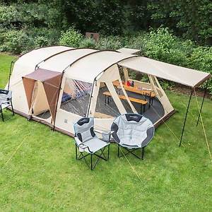 skandika Nordland 6 Person/Man Family Tent Sewn-in Floor Camping Beige Brown New