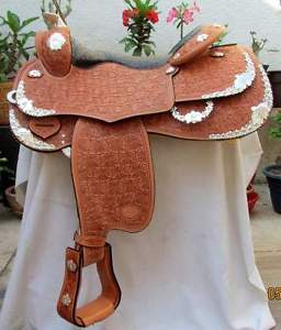 equestrian western leather show saddle with tack set