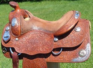 George RIOS (Blue Ribbon) 16" Custom STERLING Silver Show SADDLE GORGEOUS Tooled