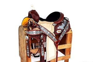 16" Black Skull leather Handmade western Horse Trail Pleasure Barrel show Saddle