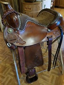 Vintage Western Buckstitched Saddle 14" Roper Barrel Cutter Reiner Trail