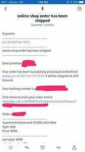 SUPREME x COLEMAN CT200U Mini Bike CONFIRMED and SHIPPED from Supreme Online
