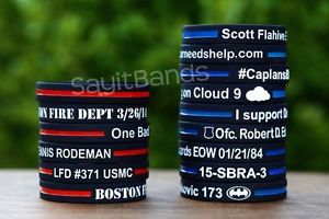 Custom Debossed Color Filled Thin Blue Line Wristbands Lot, or Red, Green, White