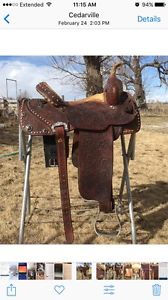 Lynn Mckenzie Barrel Saddle 14" Ostrich seat 6.5 inch gullet. Full tooled