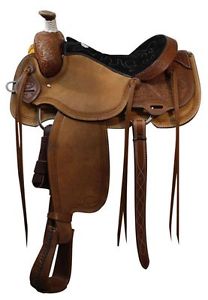 16" Showman Suede Seat Floral Tooled ROPING Saddle Rough Out Fenders WARRANTY